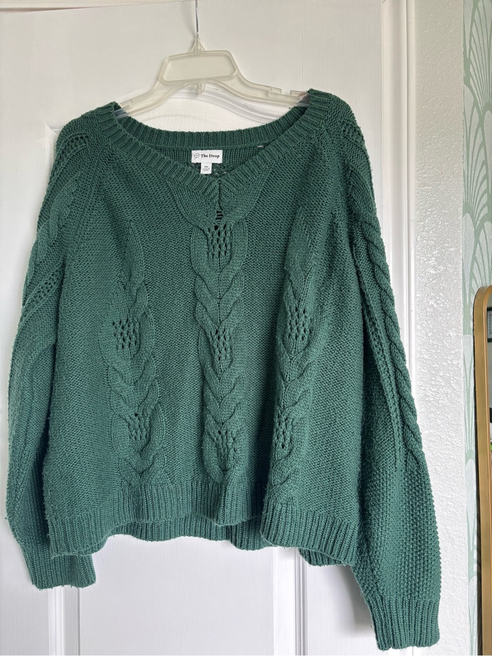 The Drop Women's Cable Knit Sweater - Green XXL